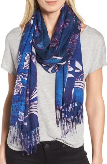 Women's Nordstrom Viennese Floral Tissue Wool & Cashmere Scarf, Size - Blue