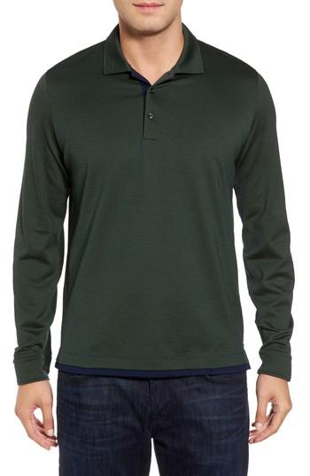 Men's David Donahue Herringbone Jacquard Polo - Blue