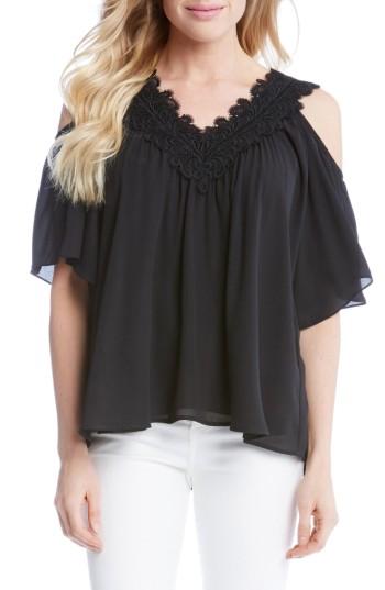 Women's Karen Kane Lace Trim Cold Shoulder Top - Black