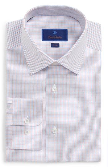 Men's David Donahue Trim Fit Check Dress Shirt - 34/35 - Orange