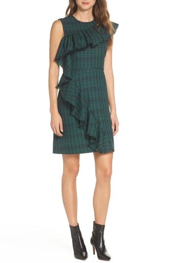 Women's Chelsea28 Ruffle Detail Plaid Sheath Dress - Green