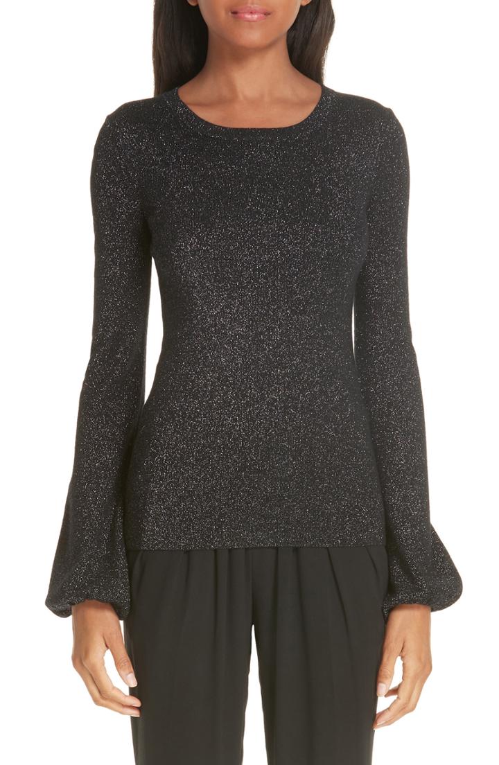 Women's Michael Kors Peasant Sleeve Metallic Merino Wool Blend Sweater - Black
