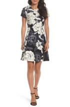 Women's Eliza J Floral Print Fit & Flare Dress - Black
