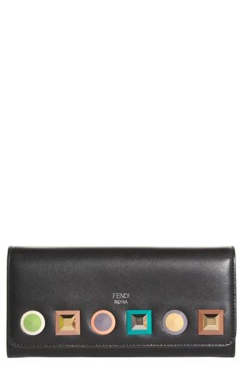 Women's Fendi Rainbow Stud Calfskin Leather Wallet On A Chain -
