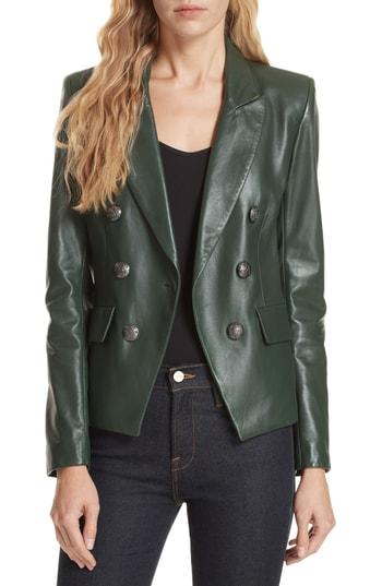 Women's Veronica Beard Cooke Leather Dickey Jacket - Green