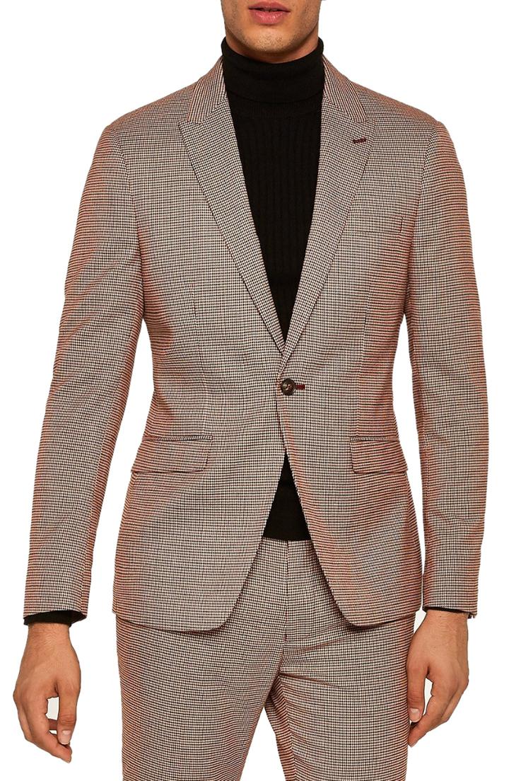 Men's Topman Skinny Fit Houndstooth Blazer