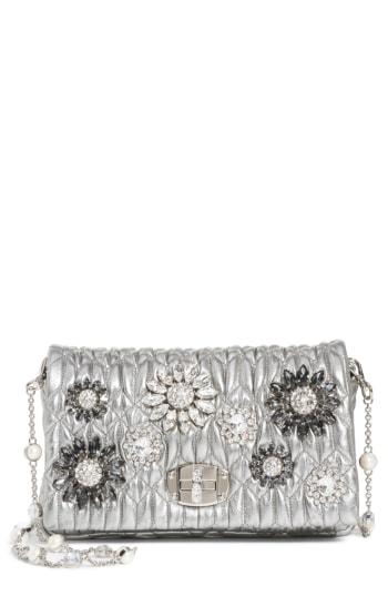 Miu Miu Crystal Embellished Leather Crossbody - Metallic