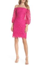 Women's Trina Trina Turk Azul Scallop Hem Off The Shoulder Lace Dress - Pink