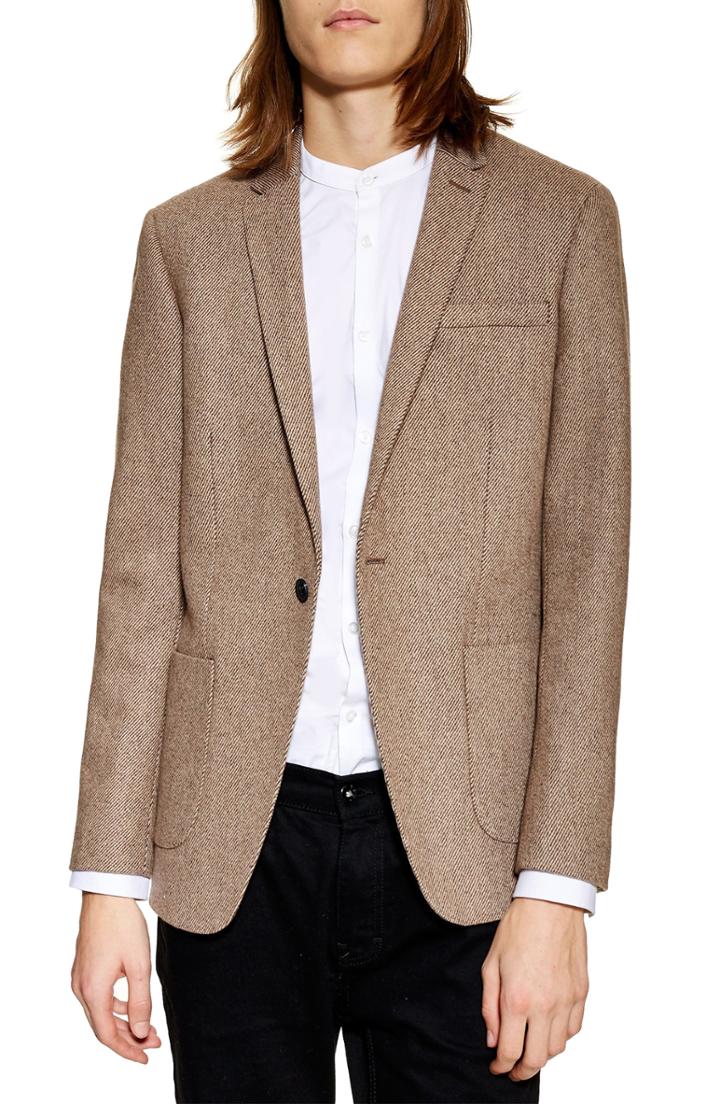 Men's Topman Skinny Fit Wool Blend Blazer R - Beige