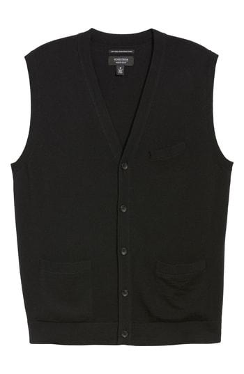 Men's Nordstrom Men's Shop Merino Button Front Sweater Vest, Size - Black
