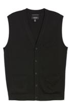 Men's Nordstrom Men's Shop Merino Button Front Sweater Vest, Size - Black