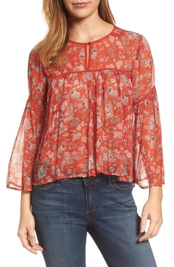 Women's Lucky Brand Floral Print Bell Sleeve Top - Red