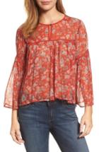 Women's Lucky Brand Floral Print Bell Sleeve Top - Red