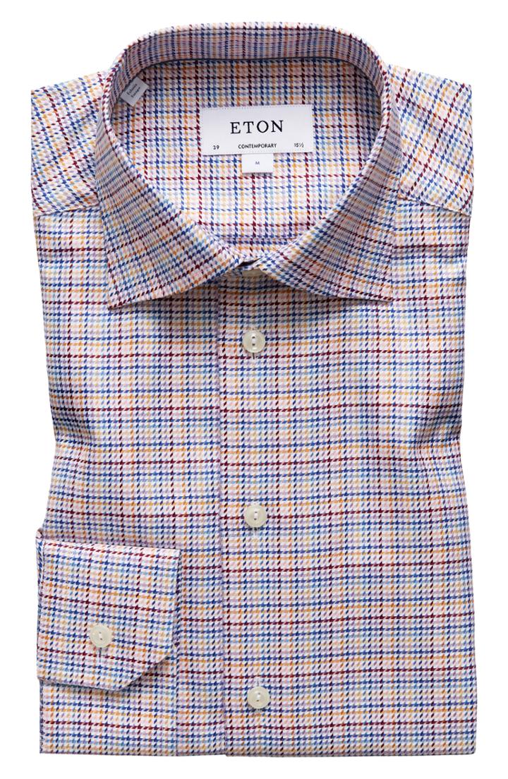 Men's Eton Contemporary Fit Houndstooth Dress Shirt .5 - Red
