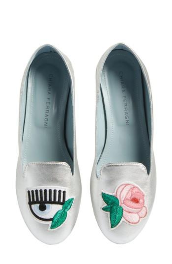 Women's Chiara Ferragni Flower Power Convertible Loafer Flat Us / 36eu - Metallic