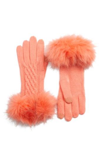 Women's Cc Faux Fur Trim Knit Tech Gloves, Size - Yellow