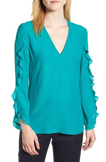 Women's Lewit Ruffle Sleeve Silk Top - Blue/green