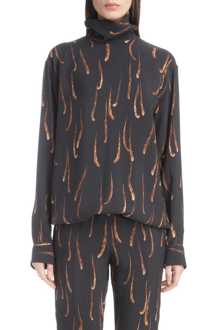Women's Dries Van Noten Feather Print Top Us / 38 Fr - Black
