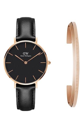 Women's Daniel Wellington Classic Petite Leather Strap Watch & Cuff Gift Set, 32mm