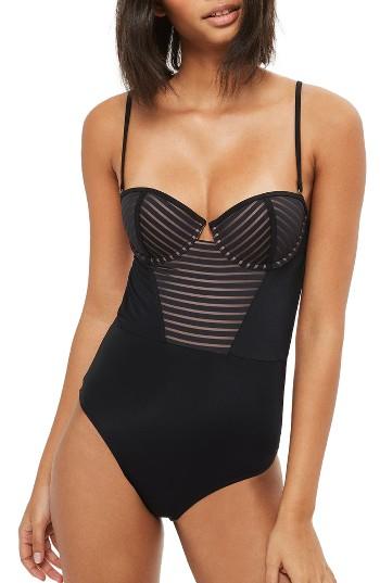 Women's Topshop Sheer Stripe One-piece Swimsuit Us (fits Like 0-2) - Black