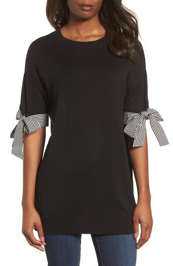 Women's Halogen Poplin Bow Detail Sweater - Black