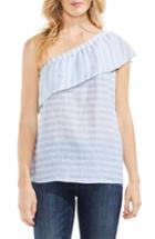 Women's Vince Camuto Ruffled One-shoulder Stripe Blouse, Size - Blue