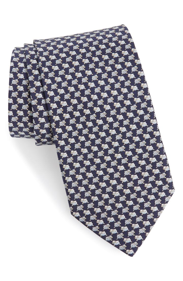 Men's Salvatore Ferragamo Gloria Print Silk Tie, Size - Blue