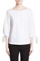 Women's Lafayette 148 New York Elaina Stretch Cotton Blouse, Size - White