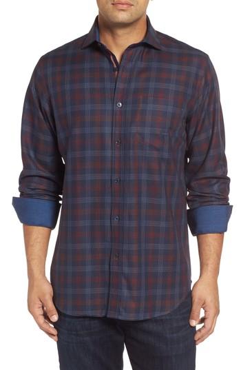 Men's Bugatchi Classic Fit Pinstripe Check Sport Shirt, Size - Blue
