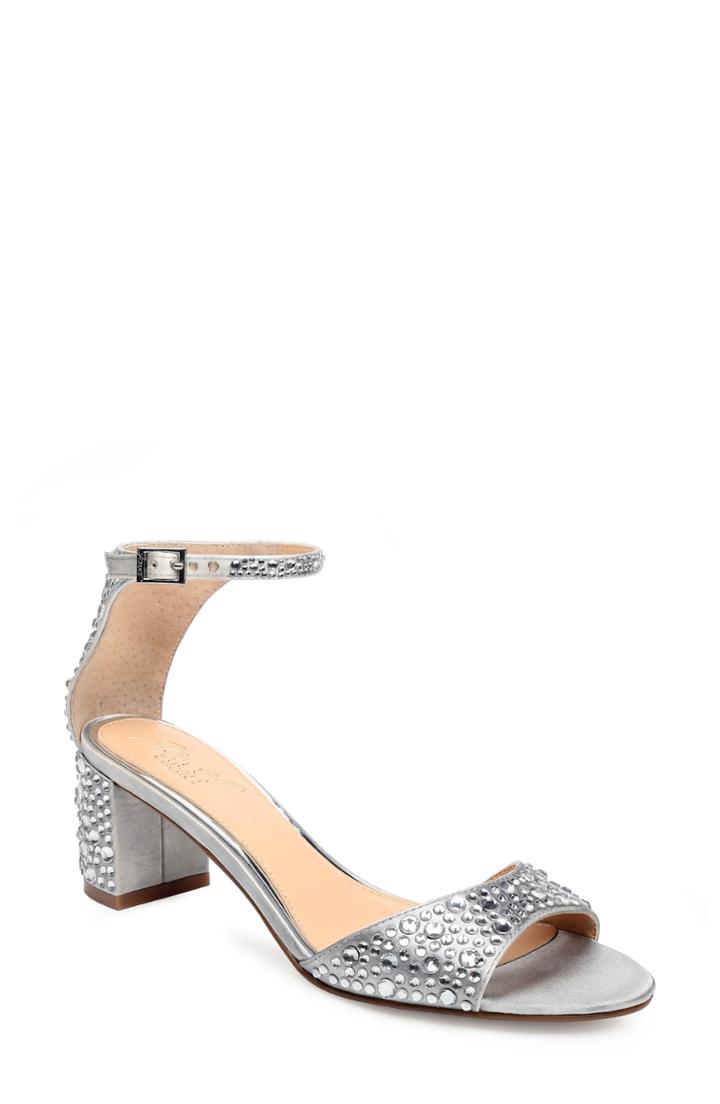 Women's Jewel Badgley Mischka Crystal Block Heel Sandal .5 M - Metallic