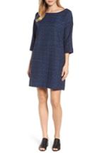 Women's Eileen Fisher Organic Cotton Jacquard Shift Dress, Size - Blue
