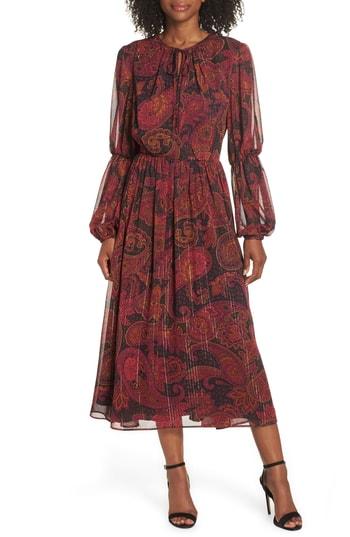 Women's Maggy London Double Puff Sleeve Midi Dress - Burgundy