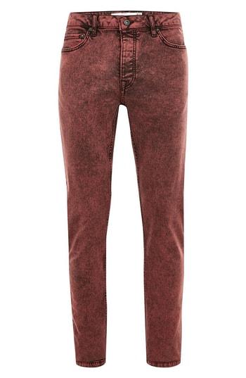 Men's Topman Acid Wash Stretch Skinny Jeans 32 - Red