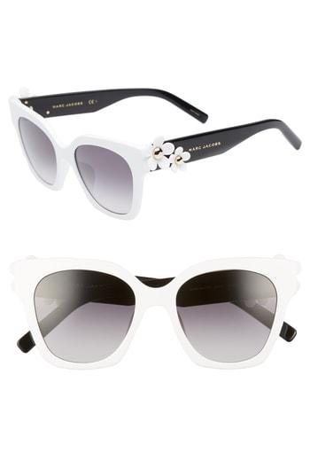 Women's Marc Jacobs 52mm Daisy Cat Eye Sunglasses - White/ Black