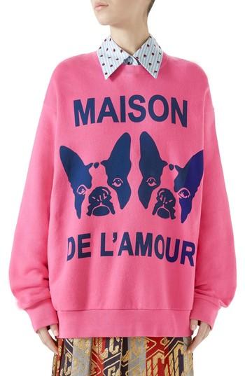 Women's Gucci Guccy Logo Oversized Sweatshirt - Pink