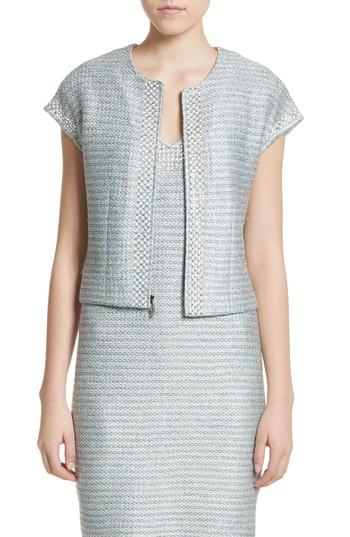 Women's St. John Collection Gleam Metallic Knit Bolero - Blue/green