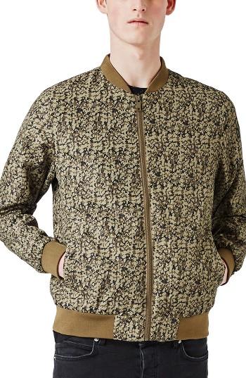 Men's Topman Abstract Camo Print Bomber Jacket, Size - Green