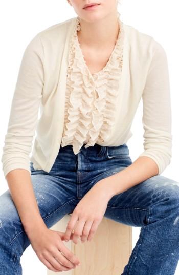 Women's J.crew Ruffle Underlay Cardigan Sweater, Size - Ivory