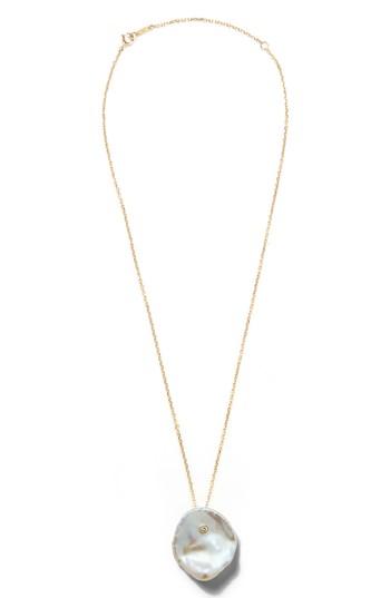 Women's Mizuki Flat Pearl & Diamond Pendant Necklace
