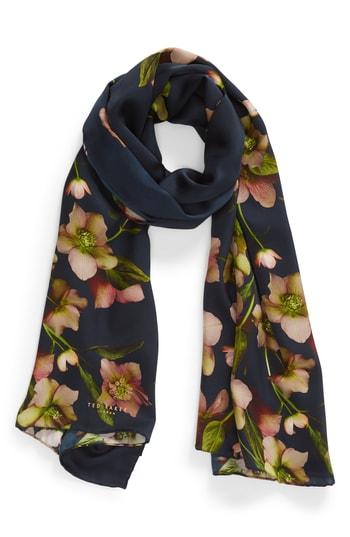 Women's Ted Baker London Arboretum Long Silk Stain Scarf, Size - Blue