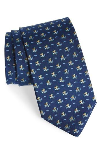 Men's Salvatore Ferragamo Ercole Print Silk Tie, Size - Blue
