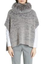 Women's Fabiana Filippi Knit Cape With Removable Genuine Fox Fur Collar, Size - Grey