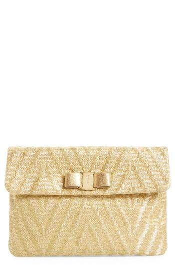 Salvatore Ferragamo Vara Bow Metallic Clutch -