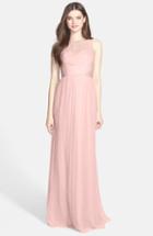 Women's Amsale Illusion Yoke Crinkled Silk Chiffon Gown - Pink
