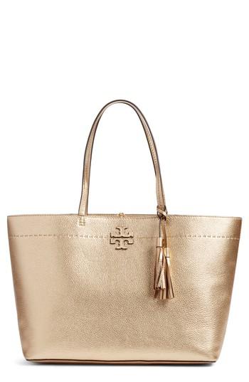 Tory Burch Mcgraw Leather Tote - Metallic