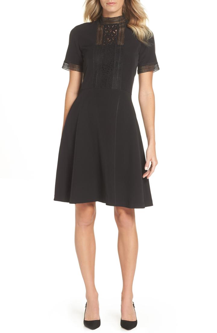 Women's Tahari Lace Inset Fit & Flare Crepe Dress