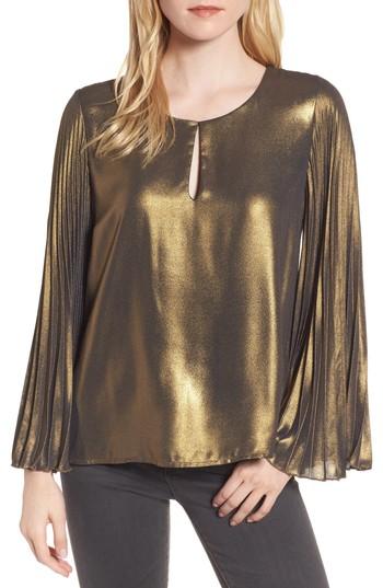 Women's Bardot Pleat Sleeve Metallic Top