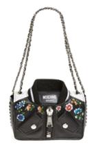 Moschino Embroidered Floral Bomber Jacket Leather Shoulder Bag -