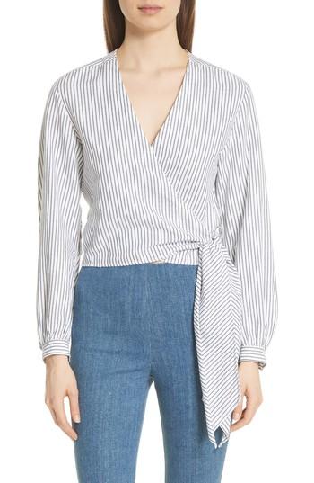 Women's Rag & Bone Prescot Cotton & Linen Wrap Top, Size - Blue