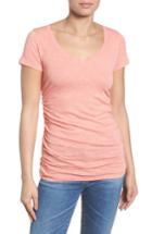 Women's Caslon Shirred V-neck Tee, Size P - Pink